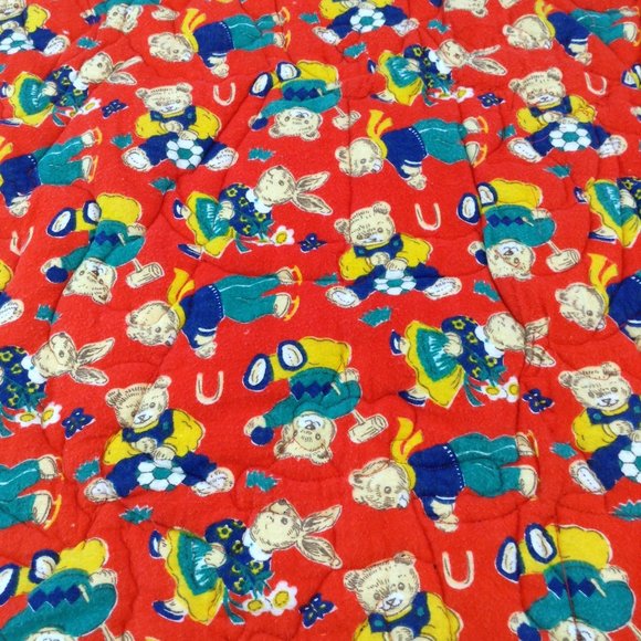 Vintage Quilted Baby Blanket Bears Cow Ducks Pigs Clown 33 1/2" x 41 1/2" - Picture 13 of 15